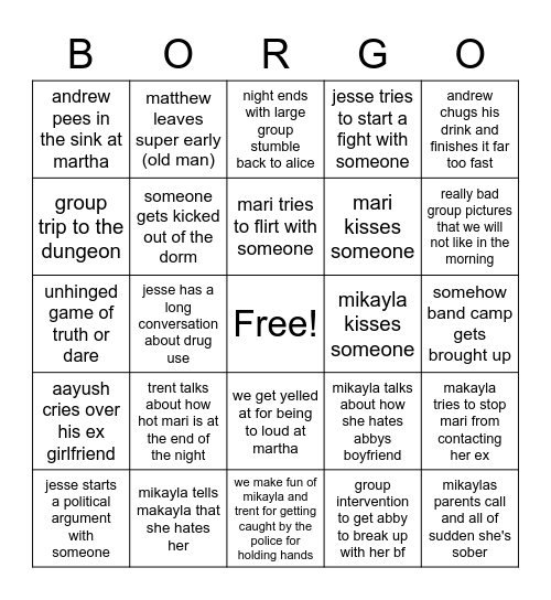 BORGO Bingo Card