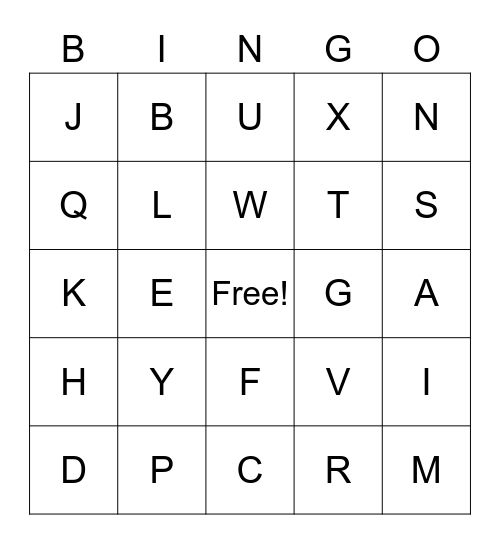 ALPHABET BINGO Card