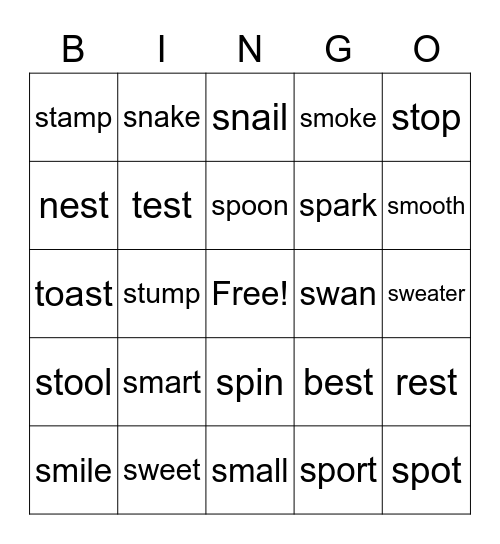 Unit 4 (sm, sp, st, sw, sn) Bingo Card