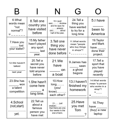 UNIT 6 REVIEW Bingo Card