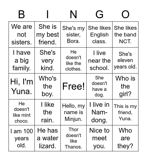 Language in Use Bingo Card