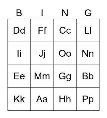 Alphabet Bingo Card