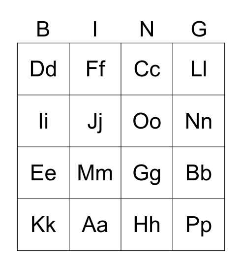 Alphabet Bingo Card