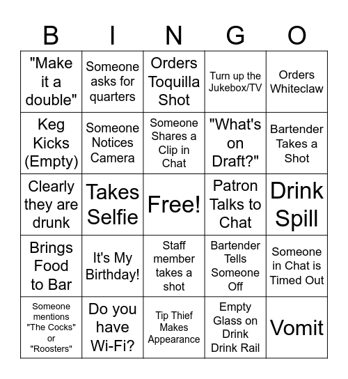 Pork's Bar Bingo Card