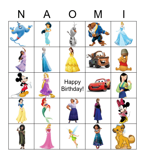 Disney Characters Bingo Card