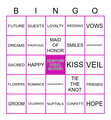B R I D A L S H O W E R Bingo Card