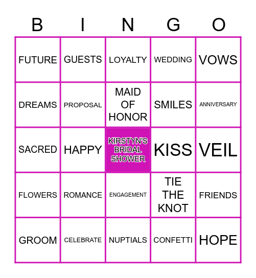 B R I D A L S H O W E R Bingo Card