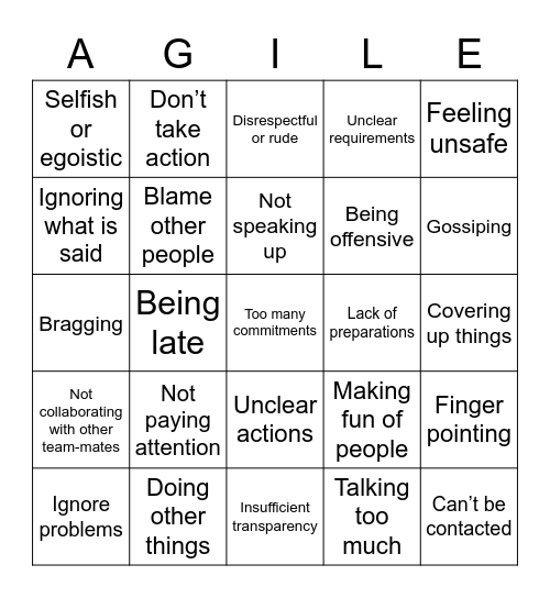 Agile Retrospective Bingo Card