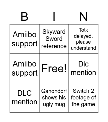 ToTK 28 Mar 2023 Bingo Card