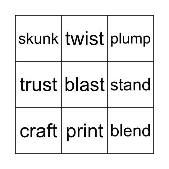 Five Sound Words Bingo Card