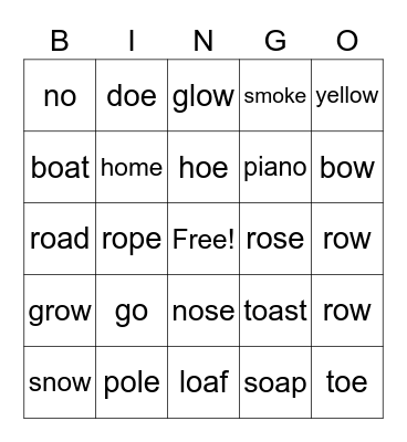 Long O Sound Bingo Card