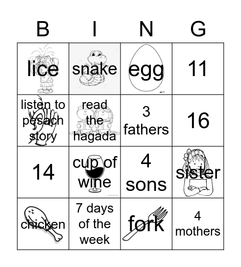 Pesach Bingo Card