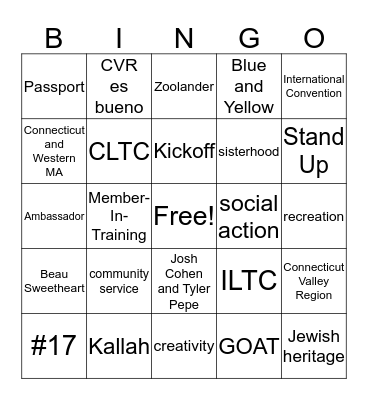 BBYO Bingo Card