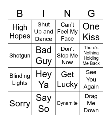 Song Bingo Card