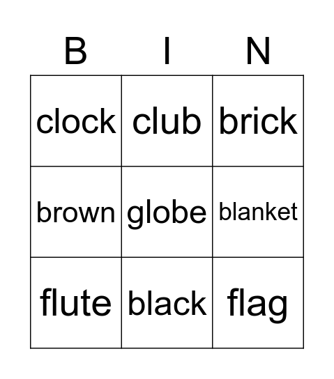 Consonant blends Bingo Card