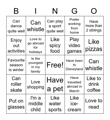 About You Bingo Card