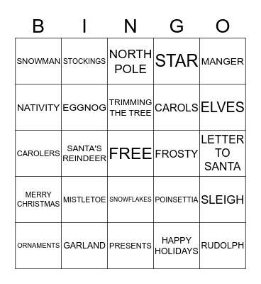 CHRISTMAS BINGO  Bingo Card