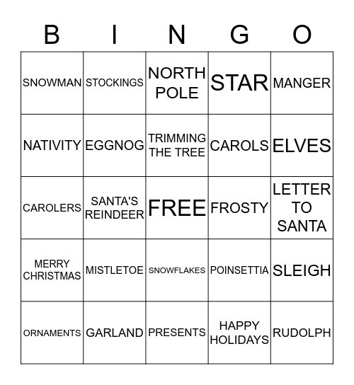 CHRISTMAS BINGO  Bingo Card