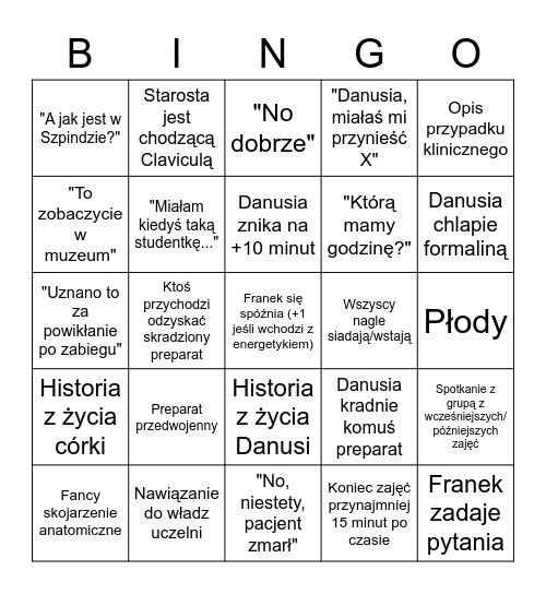 Anatomia z Danusią Bingo Card