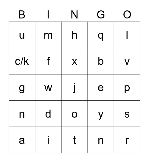 Alphabet Sound Bingo Card