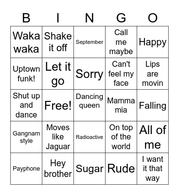 Music bingo 8E Bingo Card