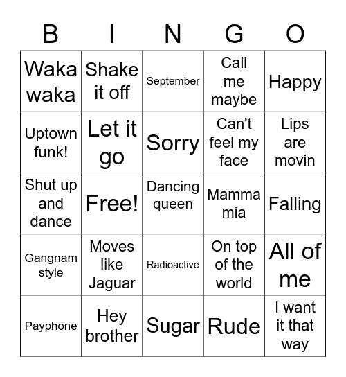 Music bingo 8E Bingo Card
