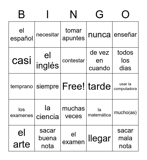 Vocabulario 2.1 Bingo Card