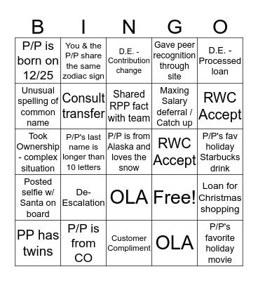 Holiday Bingo Card