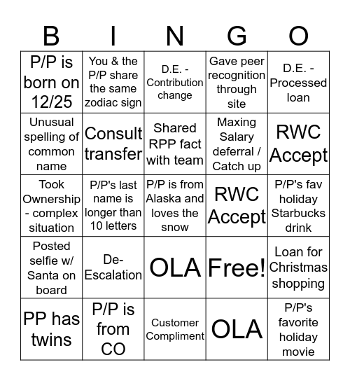 Holiday Bingo Card
