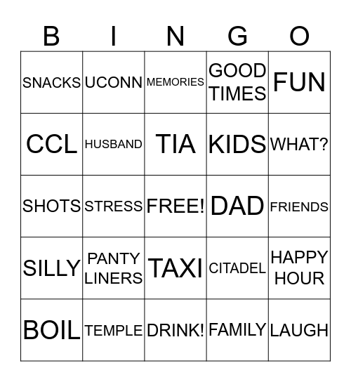 BONNIE'S WEEKEND AWAY!!!! Bingo Card