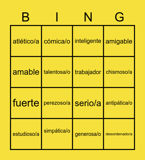 Rasgos de Personalidad Bingo Card