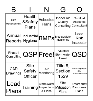 GENI/NATEC Environmental Bingo Card