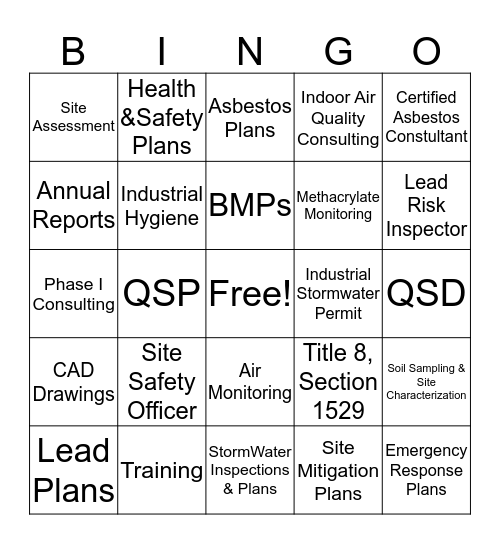 GENI/NATEC Environmental Bingo Card