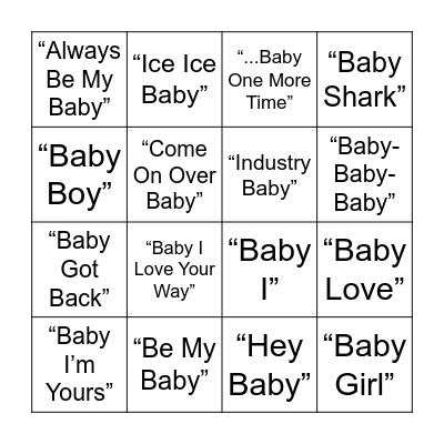 "Oh Baby" Singo Bingo Card