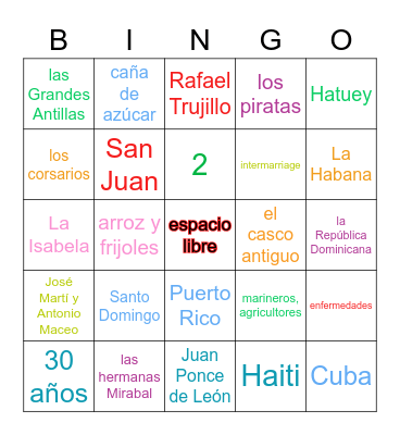 El Caribe Bingo Card