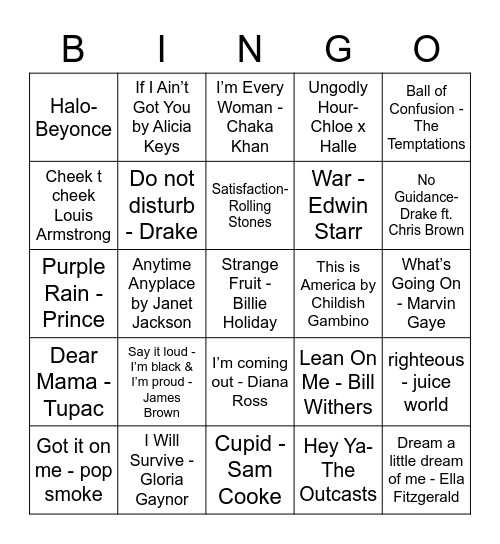 Music Bingo Card