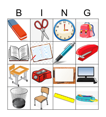 School Things Bingo Card