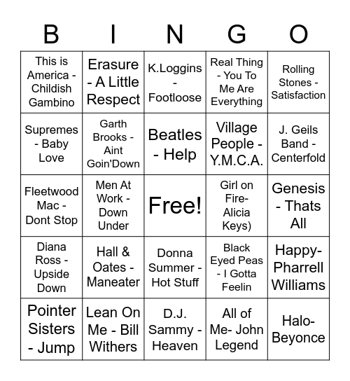 MUSIC BINGO Card