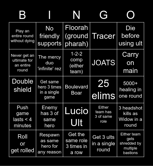 Mystery Heroes Bingoverwatch #MHT Bingo Card