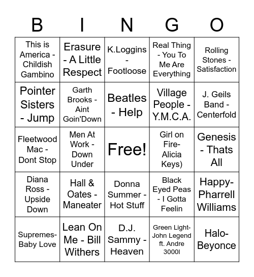 MUSIC BINGO Card