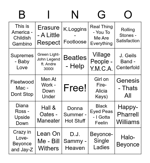 MUSIC BINGO Card