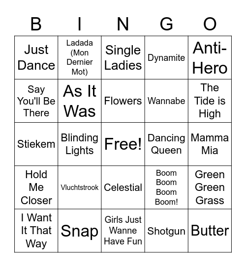 Muziek Bingo 2023 Bingo Card
