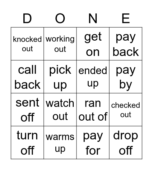 Phrasal Verb Bingo! Bingo Card