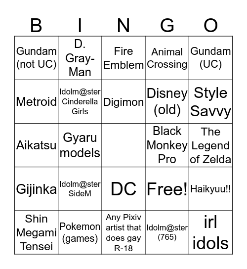 Julian Fandom Bingo Card