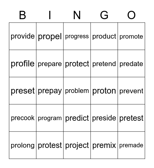 Pre vs Pro Bingo Card