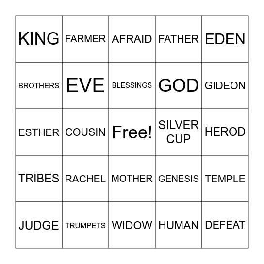 Wednesday - Family Night Bingo Card