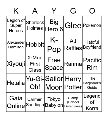 Fandoms Bingo Card