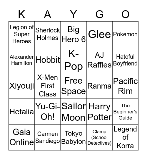 Fandoms Bingo Card