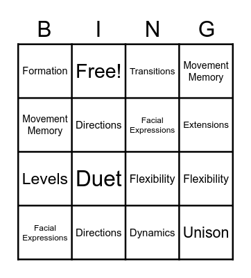 Dance Skills Bingo Card