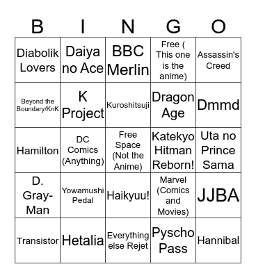 Fandom Bingo!!! Bingo Card